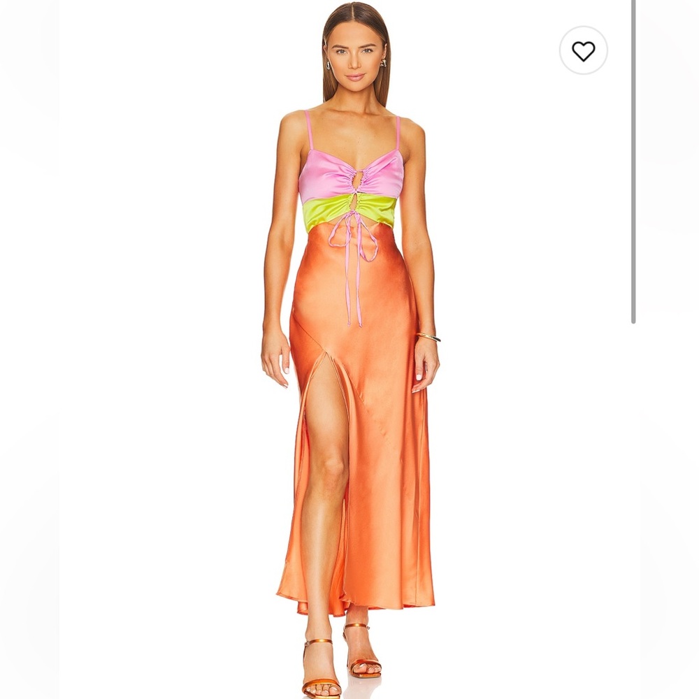 Show Me Your Mumu Calloway Cut Out Dress in Cantaloupe Luxe Satin